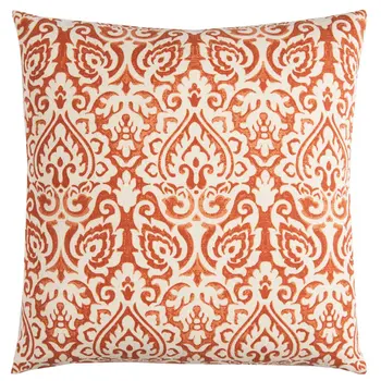 22" Orange and White Damask Cotton Throw Pillow