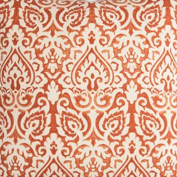 22" Orange and White Damask Cotton Throw Pillow