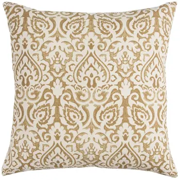 22" Gold And White Cotton Throw Pillow