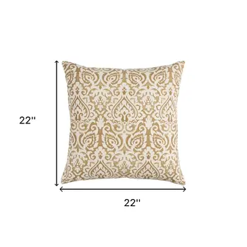 22" Gold And White Cotton Throw Pillow