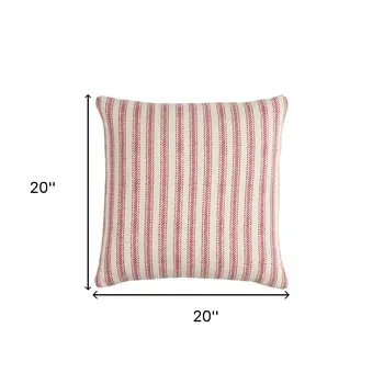 20" Red and Natural Ticking Stripe Cotton Throw Pillow