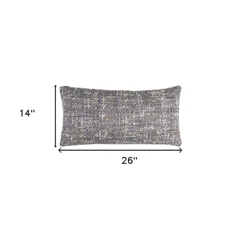 14" X 26" Blue Gray And Beige Nubby Cotton Lumbar Throw Pillow With Texture