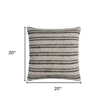 20" Gray Beige Nubby Texture Bands Throw Pillow