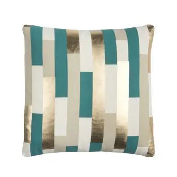 Teal Gold Metallic Stripe Throw Pillow