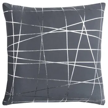 20" Gray and Silver Abstract Linework Cotton Throw Pillow