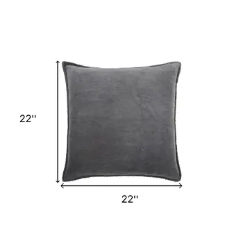 Dark Gray Solid Pearl Beaded Edge Throw Pillow