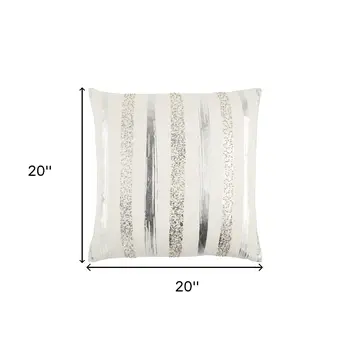 Silver and Gold Glam Stripe Beaded Throw Pillow