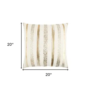 Gold Glam Stripe Beaded Throw Pillow