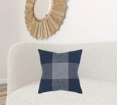 Indigo White Plaid Pattern Throw Pillow