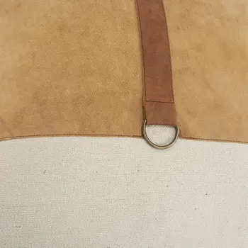 20" Natural and Brown Cotton and Leather Throw Pillow