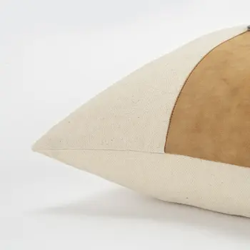 20" Natural and Brown Cotton and Leather Throw Pillow