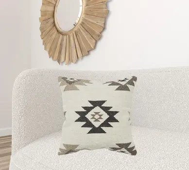 Cream Beige Classic Ikat Pattern Throw Pillow