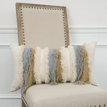 Ivory Beige Textural Strands Lumbar Pillow