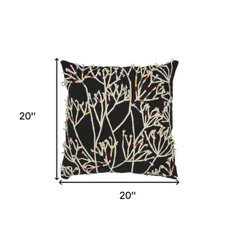 Black Cream Impressionistic Branch Throw Pillow