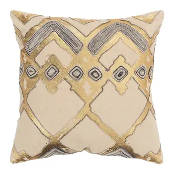 Beige Gold Foil Distressed Modern Throw Pillow