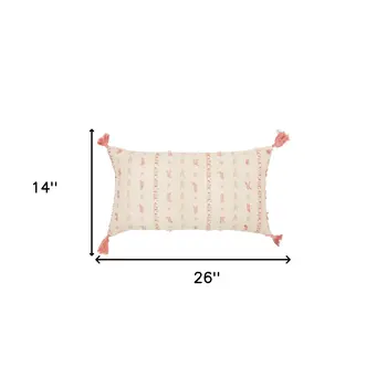 Blush Beige Tribal Inspired Tasseled Lumbar Pillow