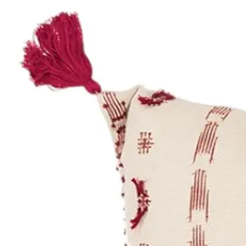 Red Beige Tribal Inspired Tasseled Lumbar Pillow