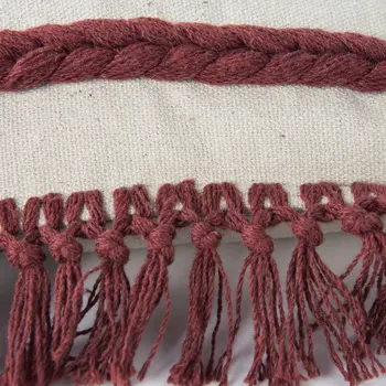 Rust Braided Stripe Macrame Fringe Lumbar Pillow