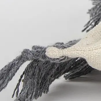 Gray Braided Stripe Macrame Fringe Lumbar Pillow