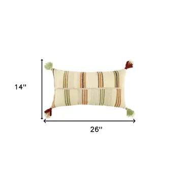Cream Accent Striped Boho Chic Lumbar Pillow
