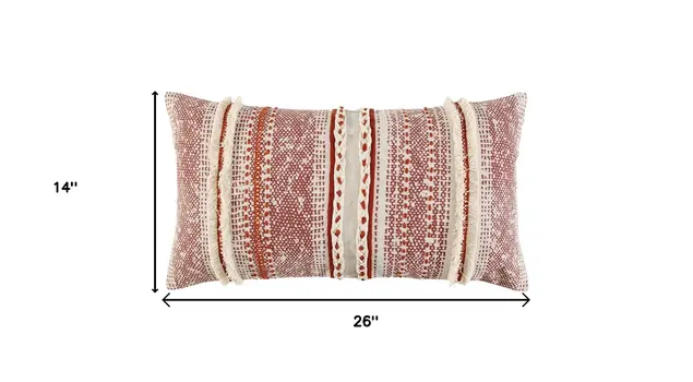 14" X 26" Natural And Russet Lumbar Striped Cotton Throw Pillow with Texture