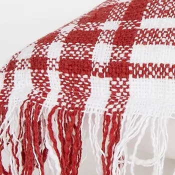 White Red Open Plaid Textured Throw Pillow