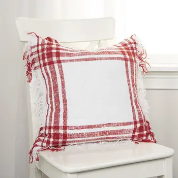 White Red Open Plaid Textured Throw Pillow