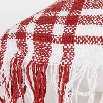 White Red Open Plaid Textured Throw Pillow