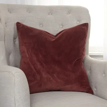 22" Dark Red Cotton Velvet Throw Pillow