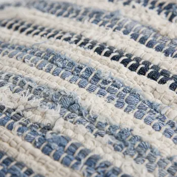 14" X 26" Denim Blue And Ivory Cotton Throw Pillow with Tassels And Texture