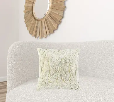 Ivory Botanical Tufted Pattern Throw Pillow