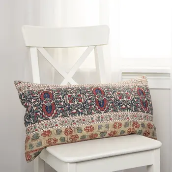 Red Beige Patterned Panel Lumbar Pillow