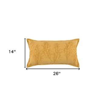 14" X 26" Yellow Botanical Throw Pillow With Embroidery
