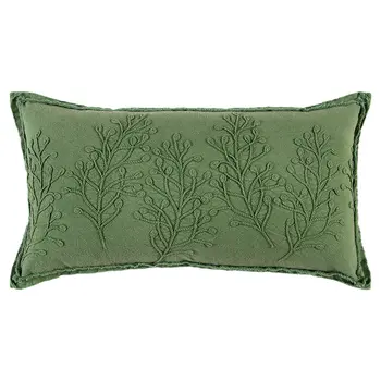 14" X 26" Green Tone on Tone Botanical Throw Pillow With Embroidery