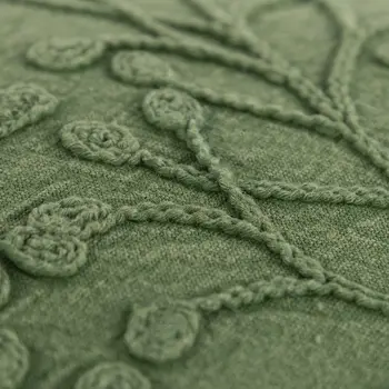 14" X 26" Green Tone on Tone Botanical Throw Pillow With Embroidery