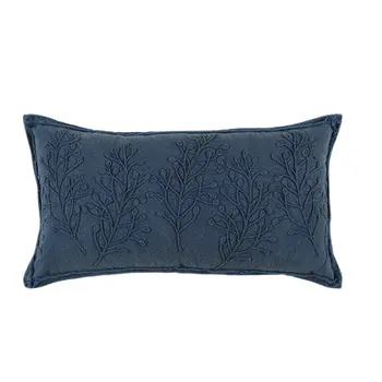 14" x 26" Navy Botanical Pattern Embroidered Lumbar Pillow