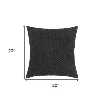 20" Black Nubby Textured Modern Throw Pillow