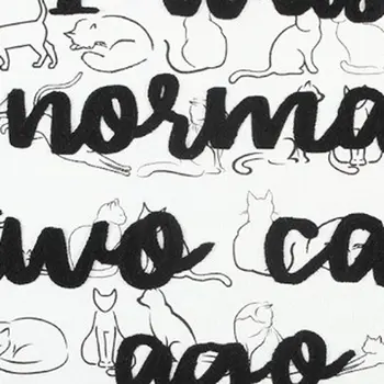 20" White And Black Cotton Whimsical Cat Throw Pillow