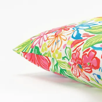 22" White Green and Pink Tropical Indoor Outdoor Throw Pillow