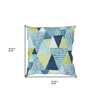 22" Aqua Green and White Patchwork Indoor Outdoor Throw Pillow
