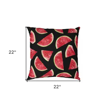 22" Black And Red Watermelon Indoor Outdoor Throw Pillow