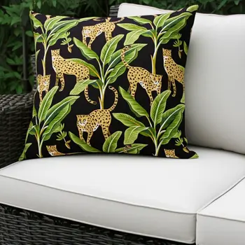 22" X 22" Green and Black Indoor Outdoor Throw Pillow Cover & Insert