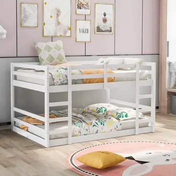 Pastel White Full Over Full Dual Ladder Bunk Bed