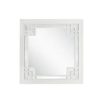 39" White Square Accent Wood Mirror