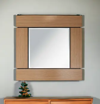 35" Brown Square Accent Wood Mirror