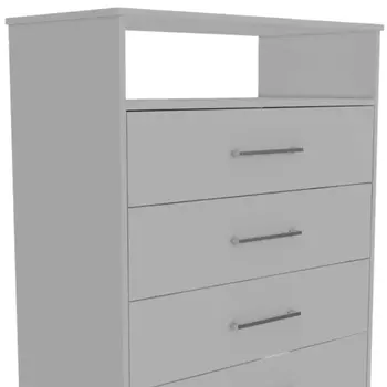 Modern White Four Drawer Dresser with Hutch