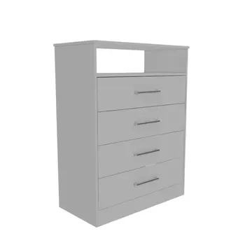 Modern White Four Drawer Dresser with Hutch