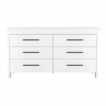 59" White Six Drawer Double Dresser