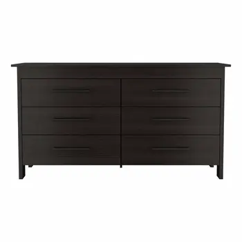 59" Black Six Drawer Double Dresser