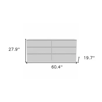 60" White Six Drawer Double Dresser